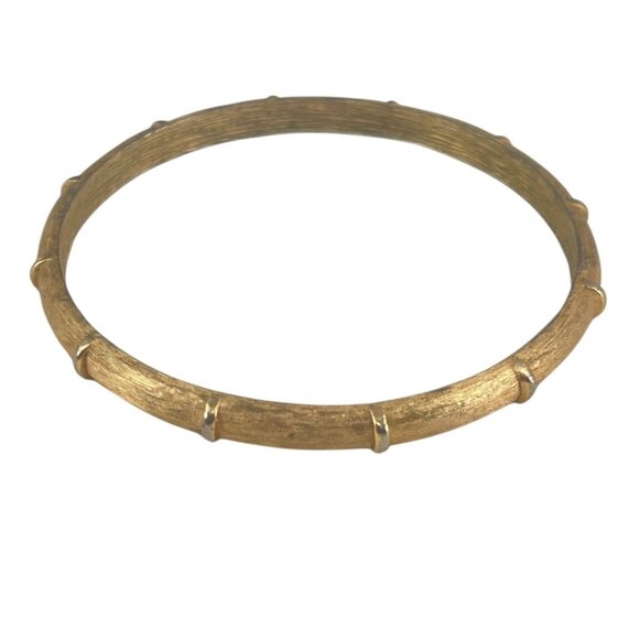 Vintage Trifari Gold-Tone Textured Bamboo-Style Bangle Bracelet For Women 2.5-In - Picture 5 of 7